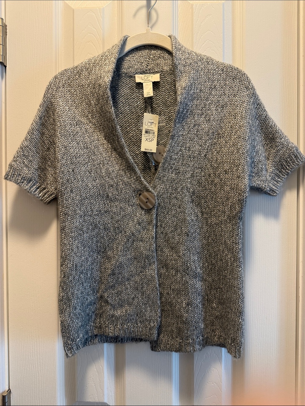 LOFT Gray Short-Sleeve Shawl Collar Cardigan